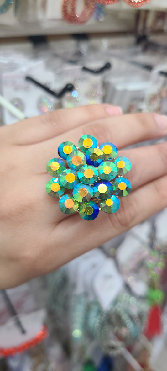 Green Blue rhinestone ring