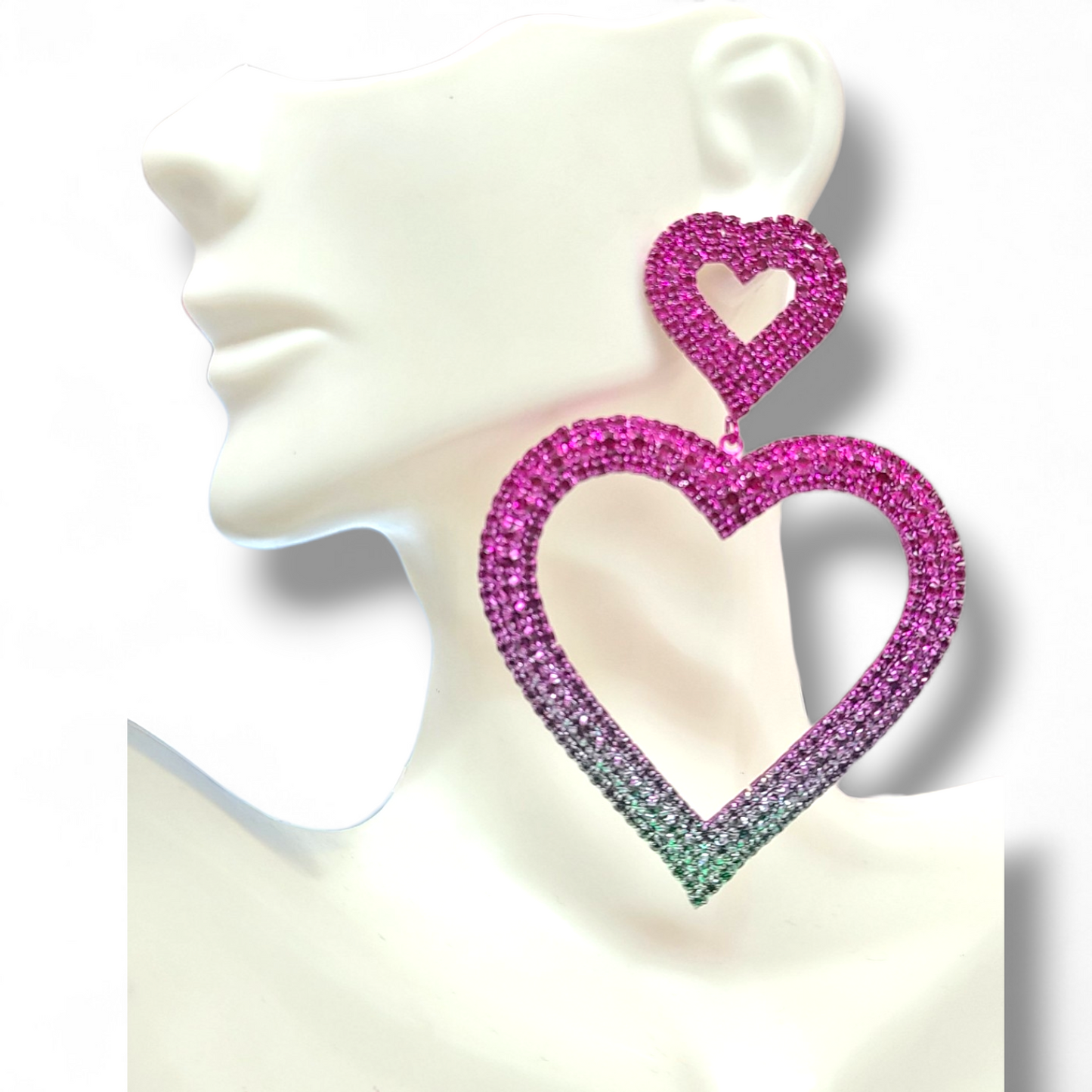 Hot pink and green heart earrings