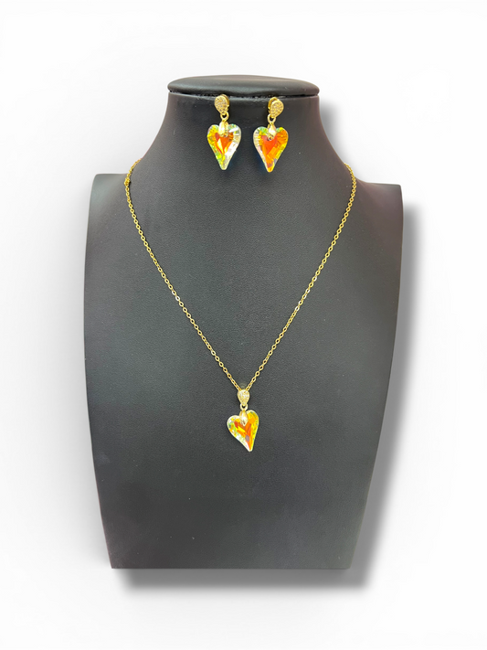 gold crystal necklace and earrings