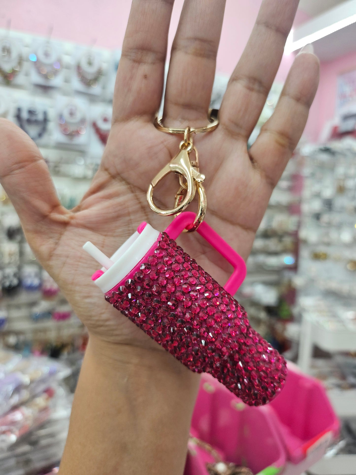 Hot pink rhinestone tumblr keychain