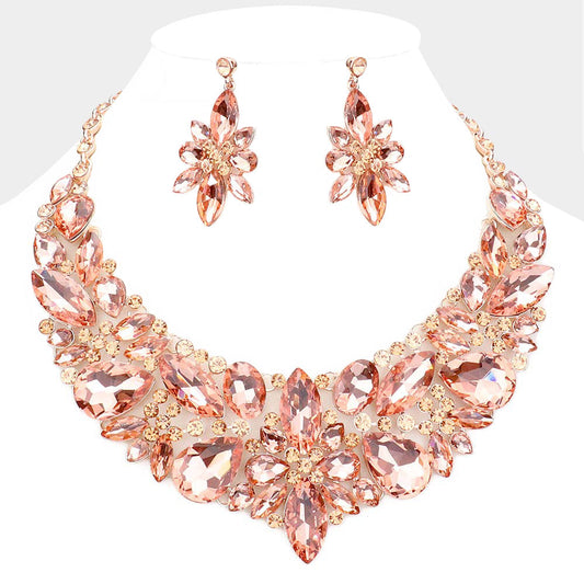 Peach Rhinestone statement necklace