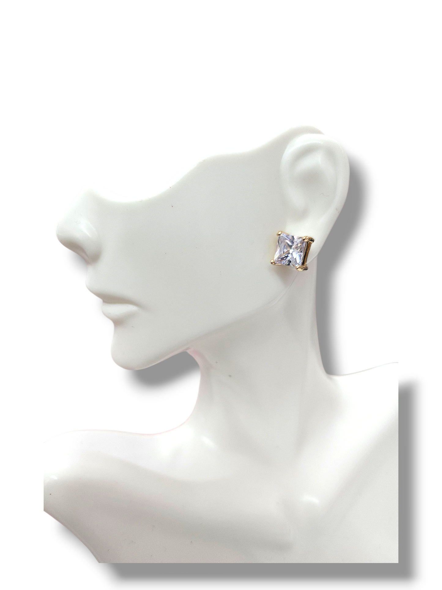 Gold Square Zirconia Studs