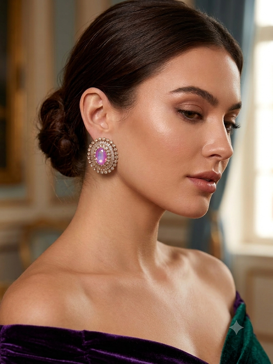 Purple opal cz gold earrings