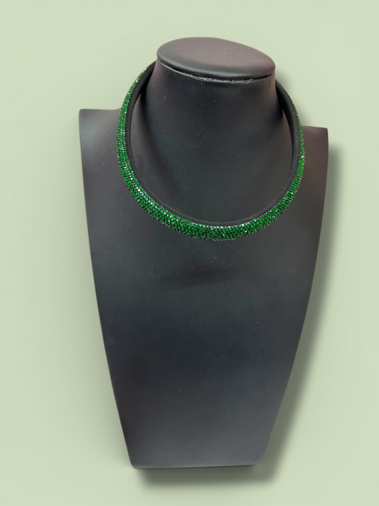 Green rhinestone choker