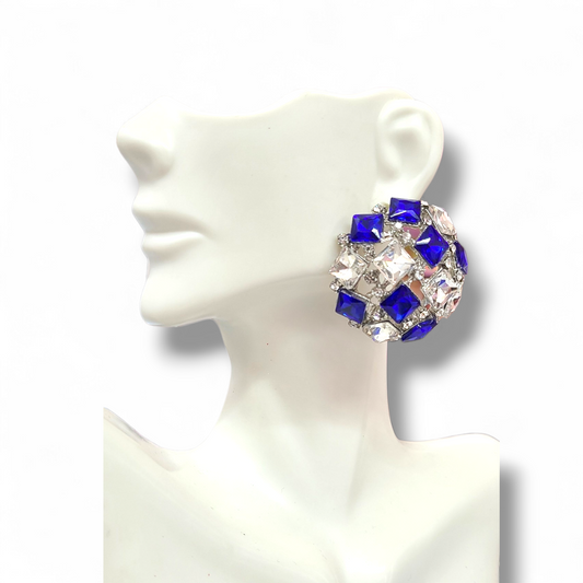 Blue white roud post earrings