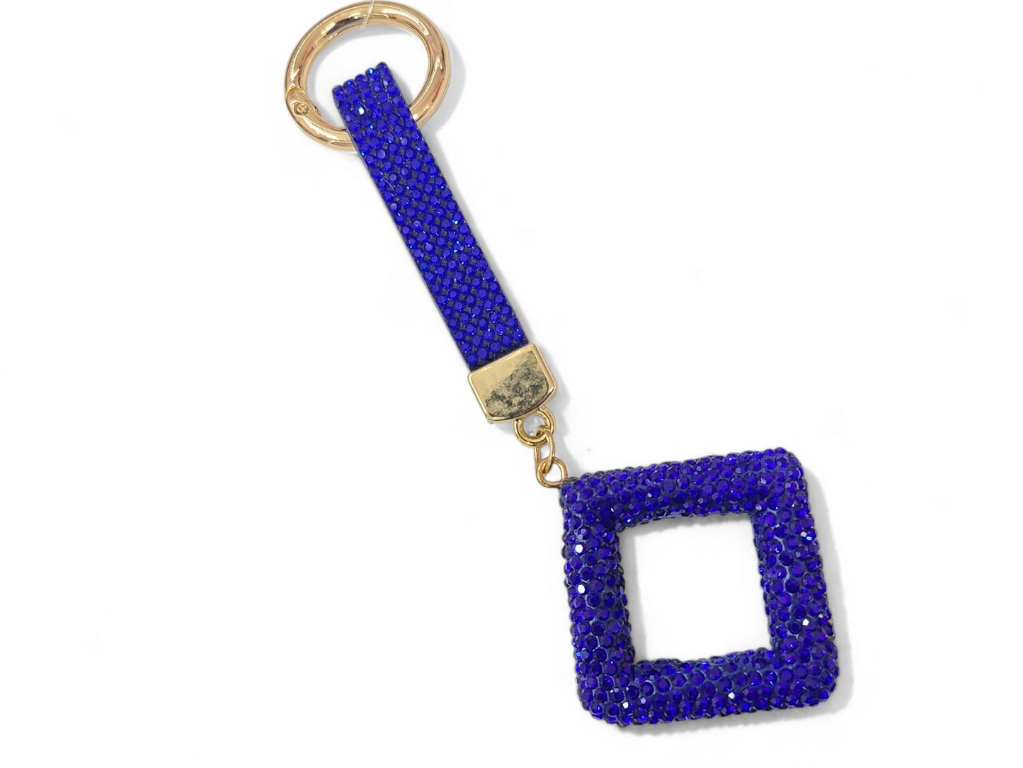 Blue rhinestone square keychain