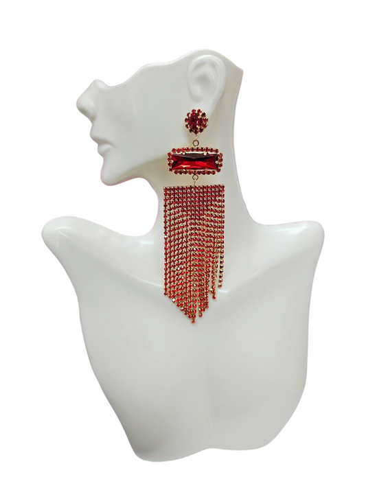 Red tassel statement earrings