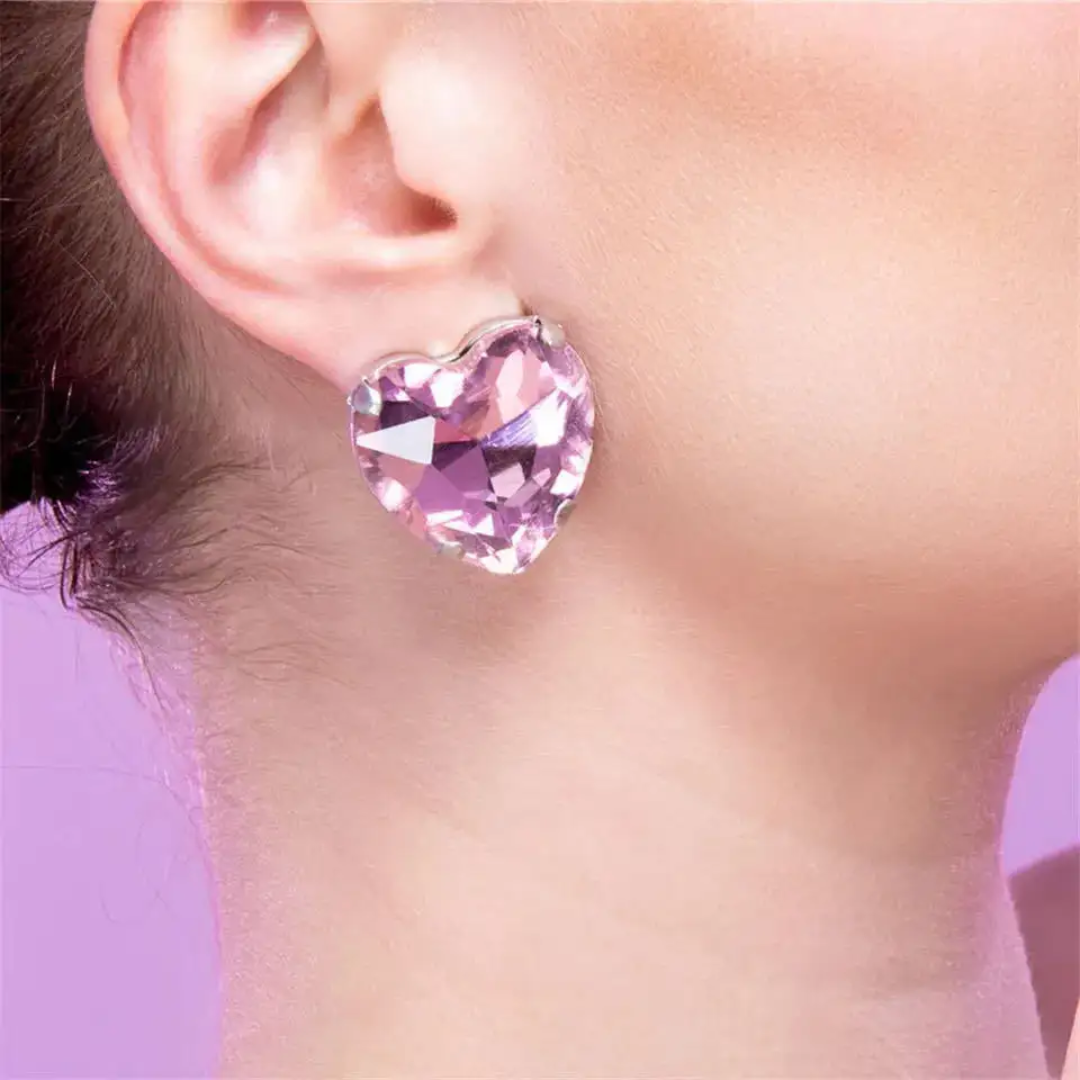 Pink Statement heart studs