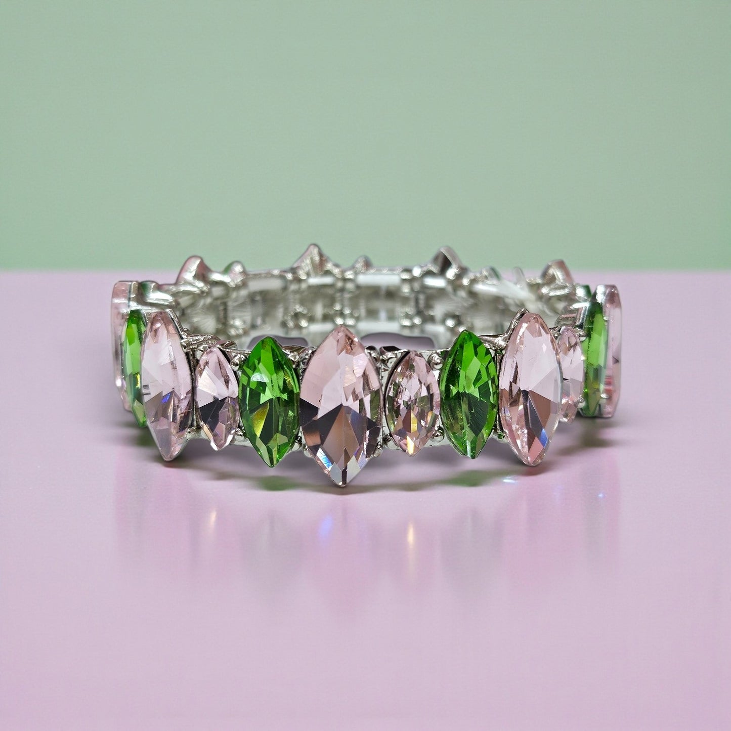 green and pink bracelet