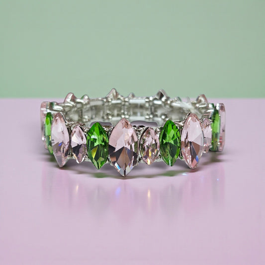 green and pink bracelet