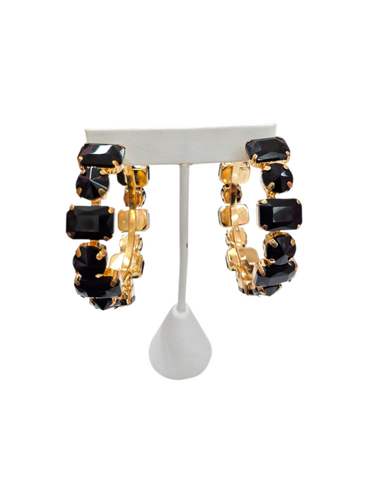 Black Rhinestone hoops