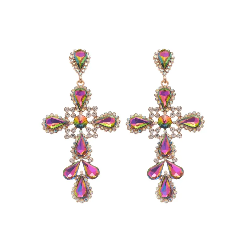 Oil slick cross earrings