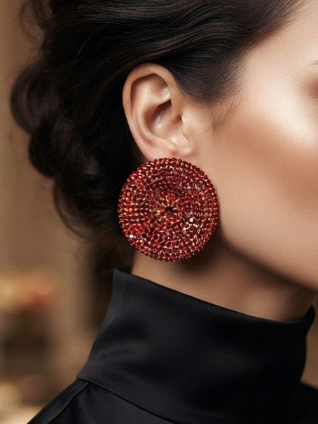 Red disc earrings