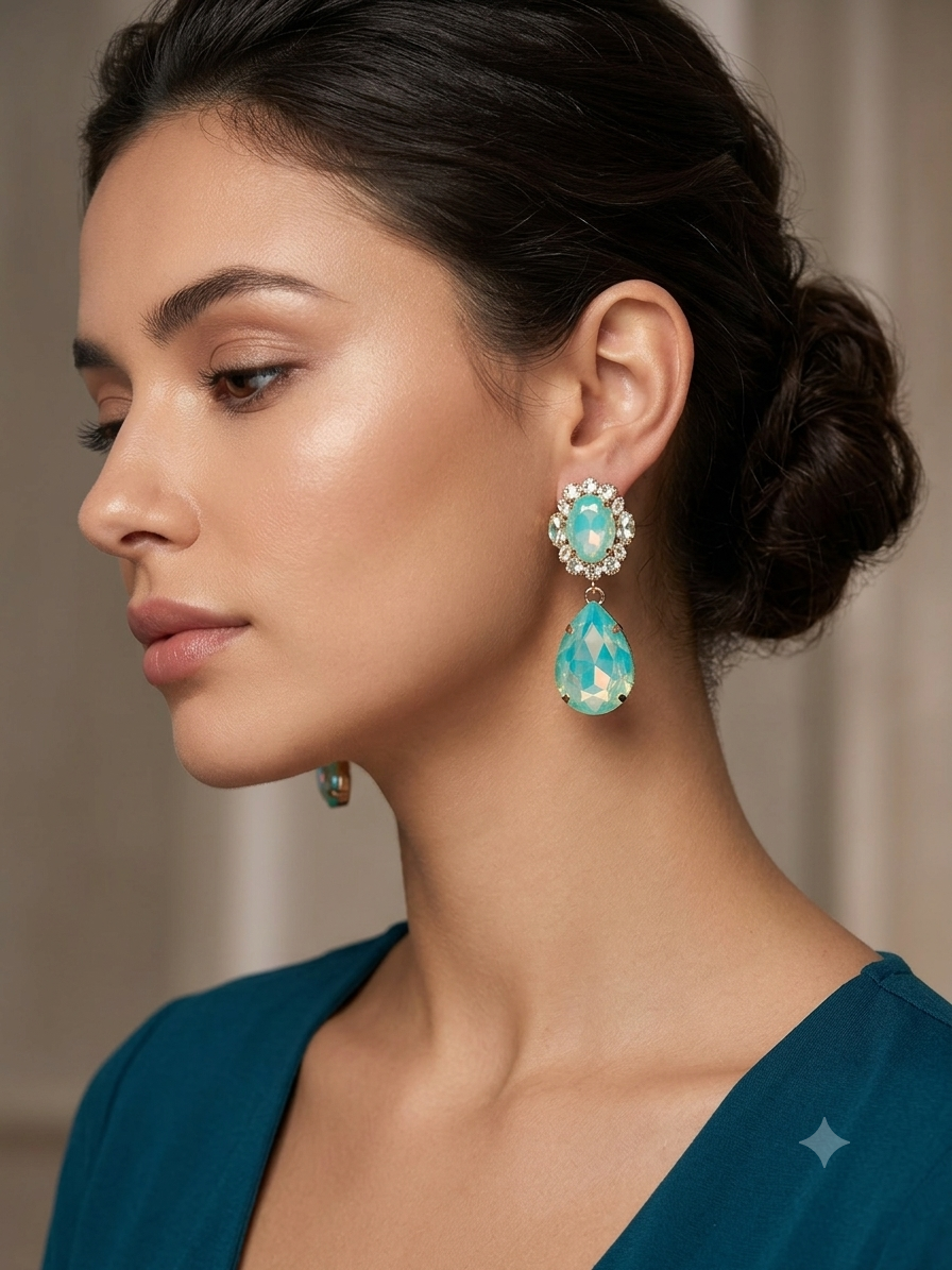Mint green opal post back earrings