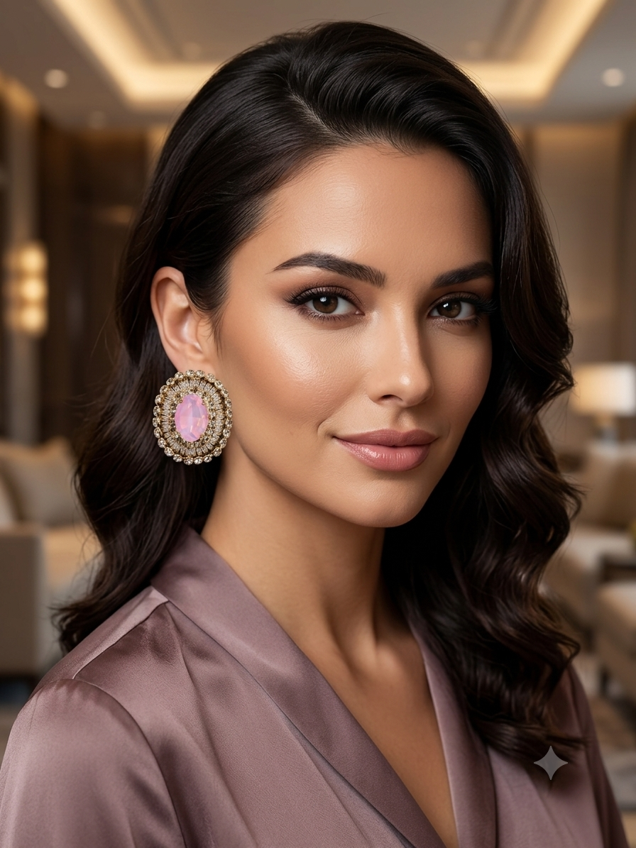 Light pink opal cz gold earrings