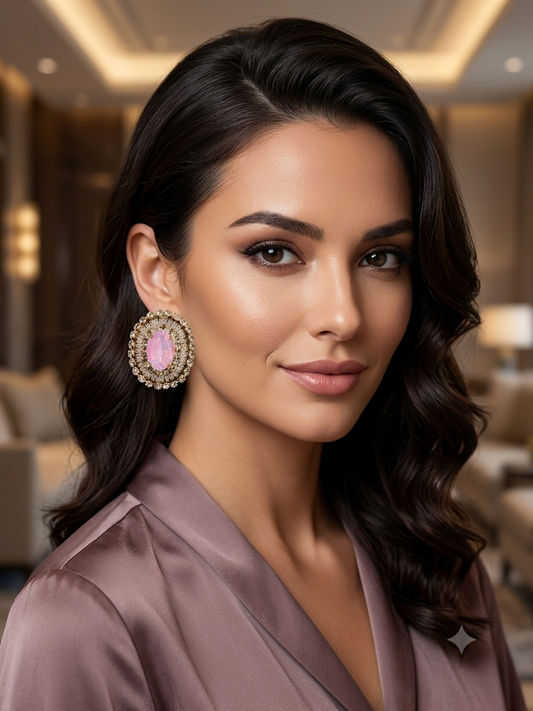 Light pink opal cz gold earrings