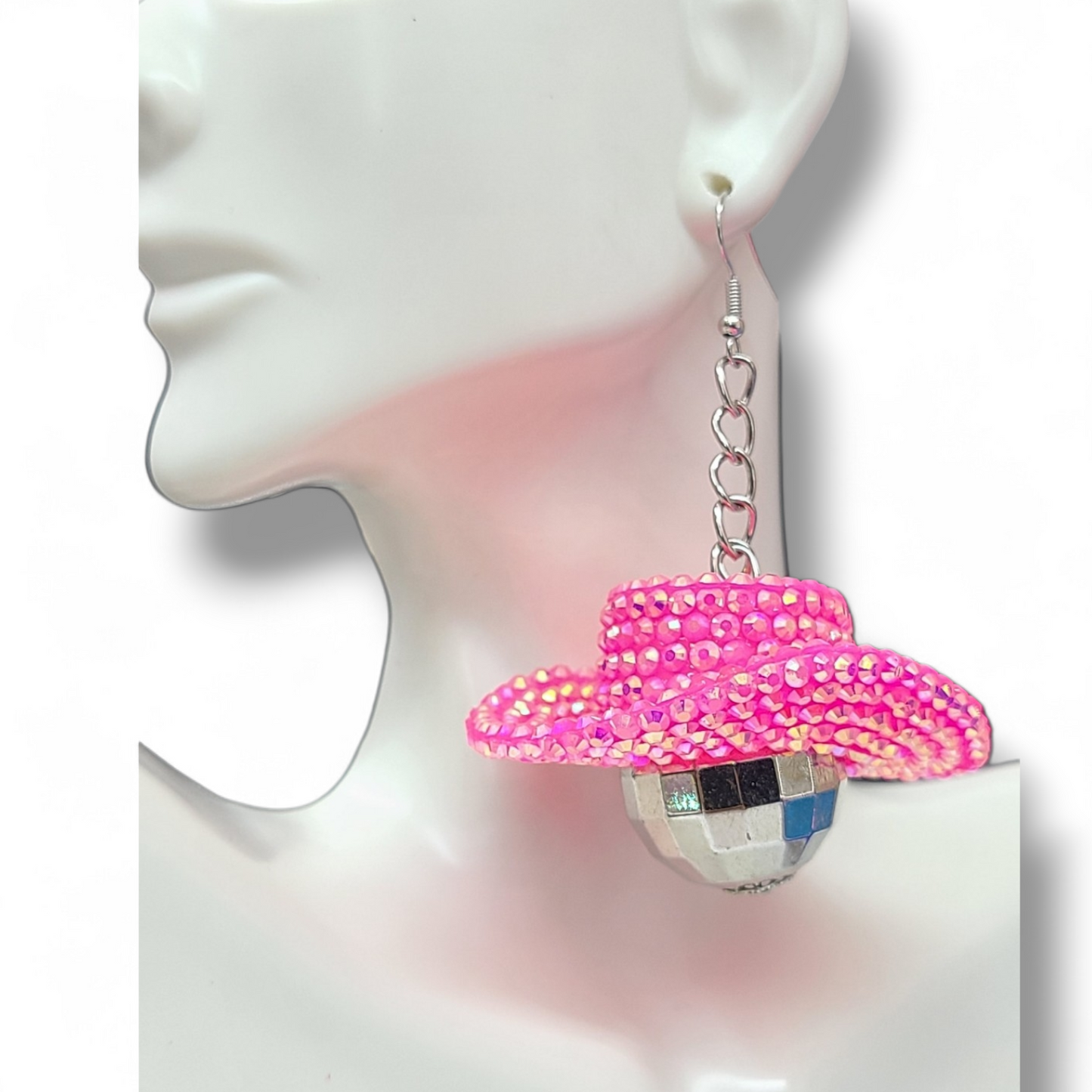 Pink cowgirl Disco ball earrings