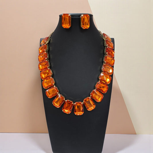 Orange Rectangle Single line necklace