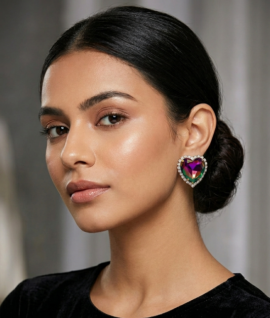Post Oil slick Heart Earrings