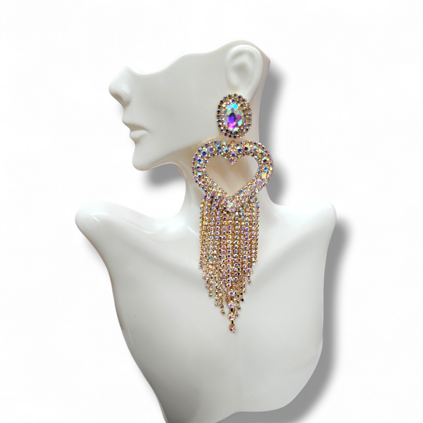 Post AB Heart tassel earrings