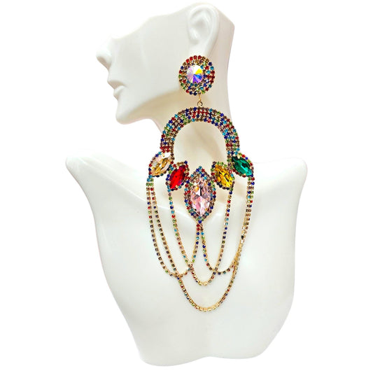 multi color tassle rhinestone earrings