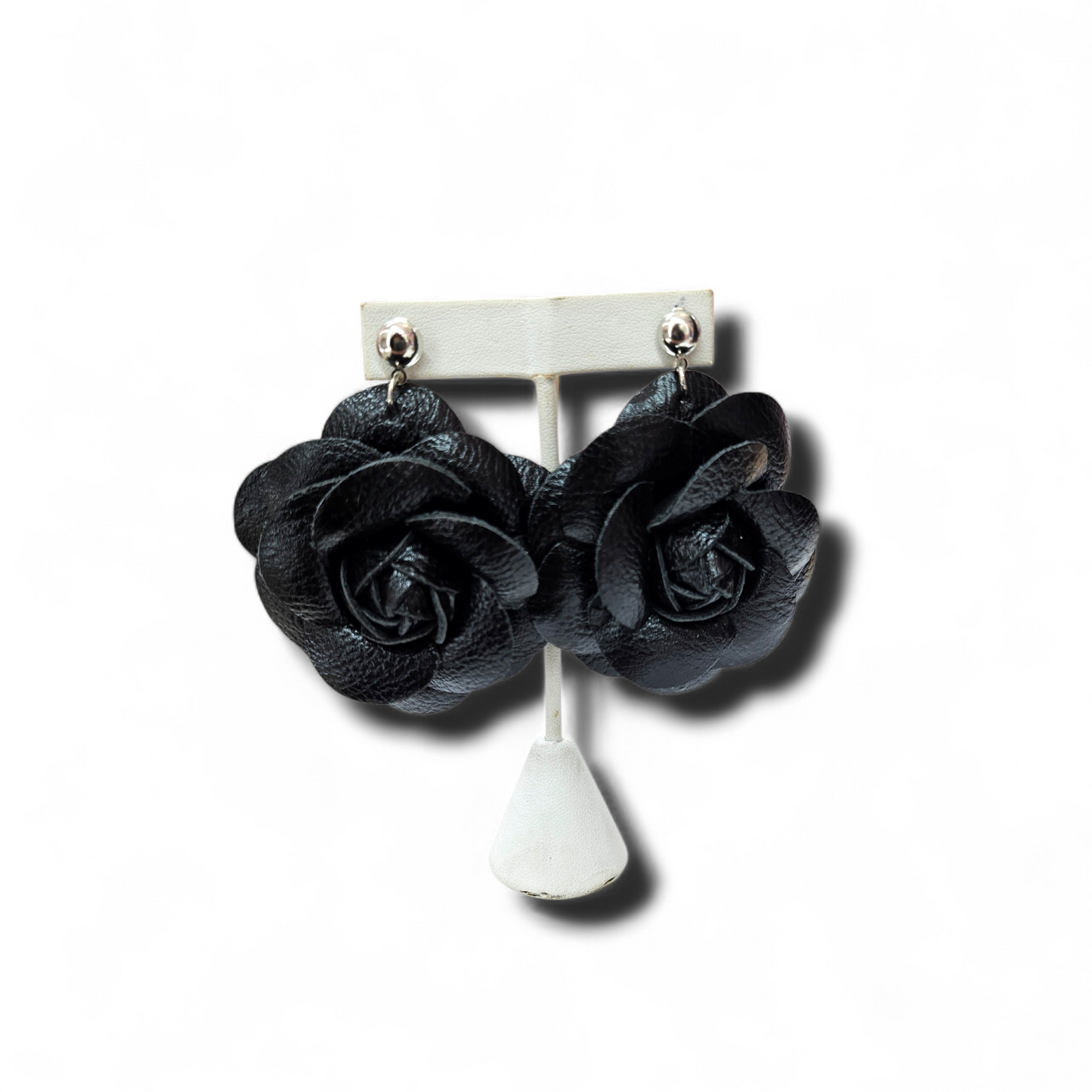 Leather Black Flower earrings
