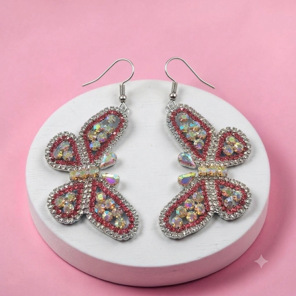 Pink butterfly earrings
