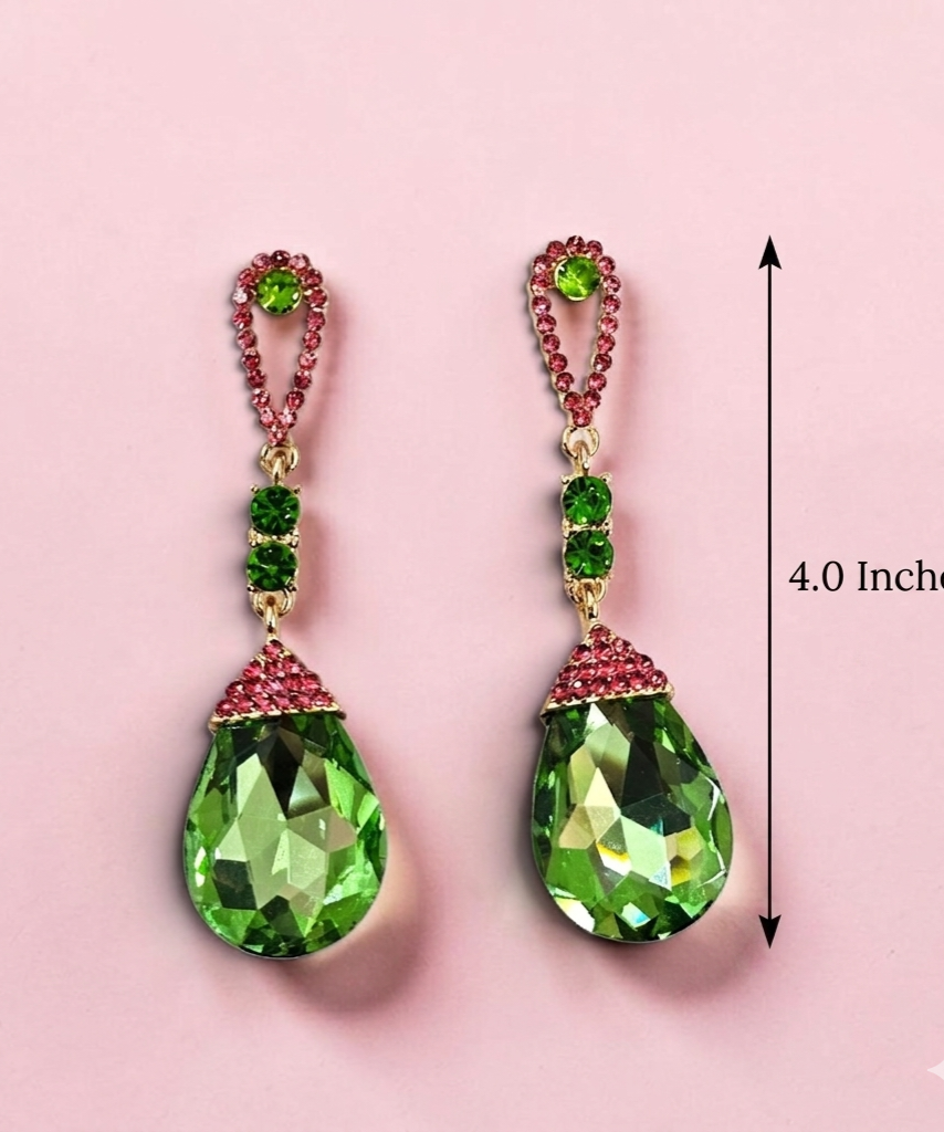 Pink Green Drop Earrings