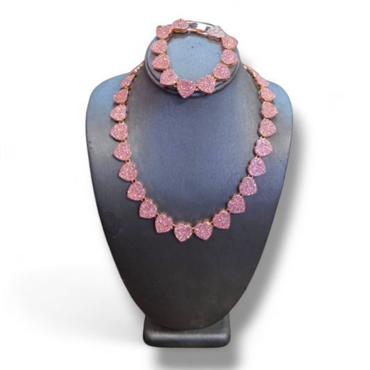 Single line pink Rhinestone heart Necklace