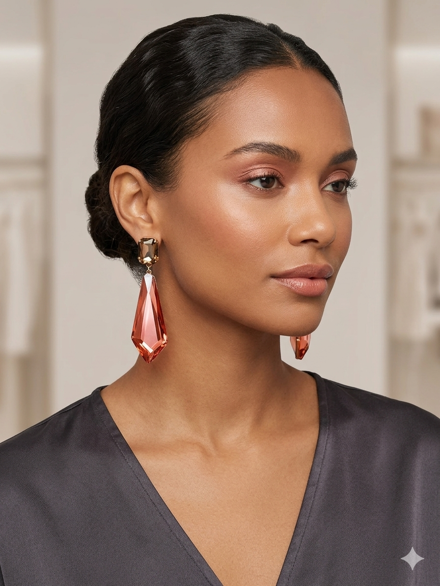 Peach geometric post earrings