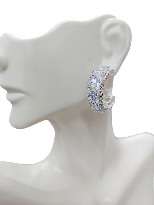 Silver square cubic zirconia hoop