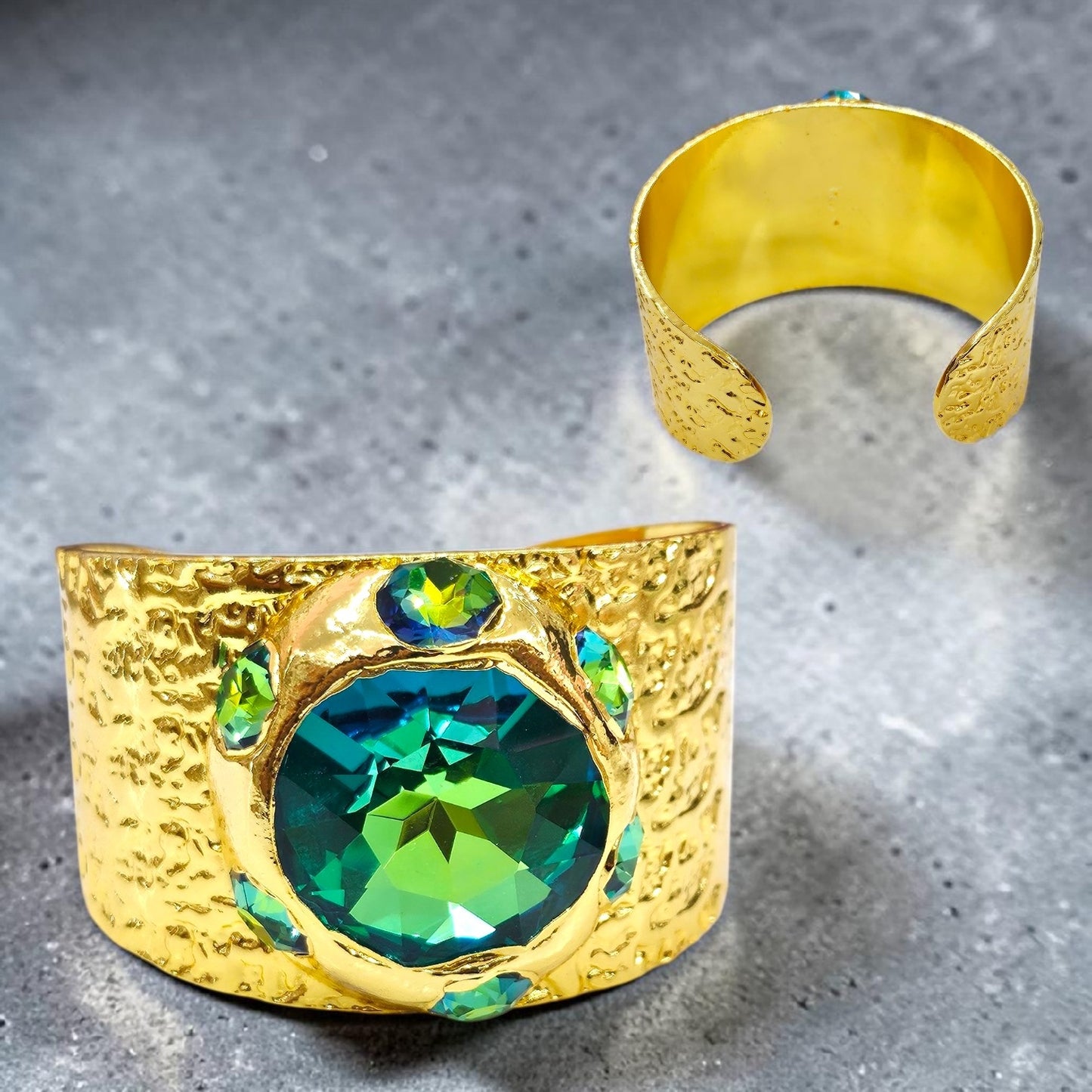 Gold plated green Cuff bracelet