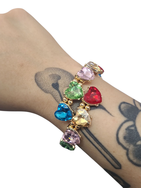 Multicolored Heart Rhinestone Cuff