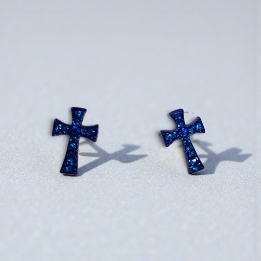 Blue cross earring