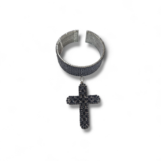 Black Rhinestone Cross cuff