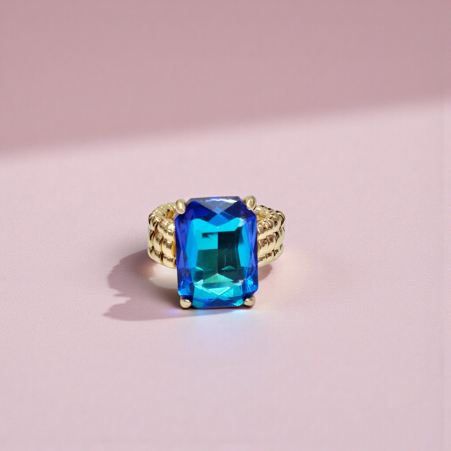 Blue Opal Thin Band Ring
