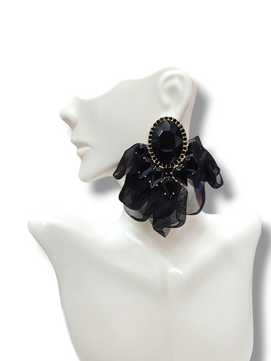Black Rhinestone petal earrings