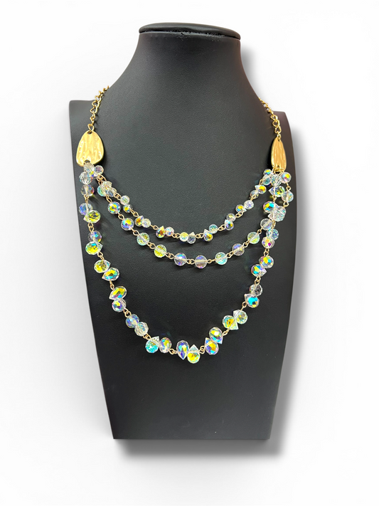 gold crystal layer necklace
