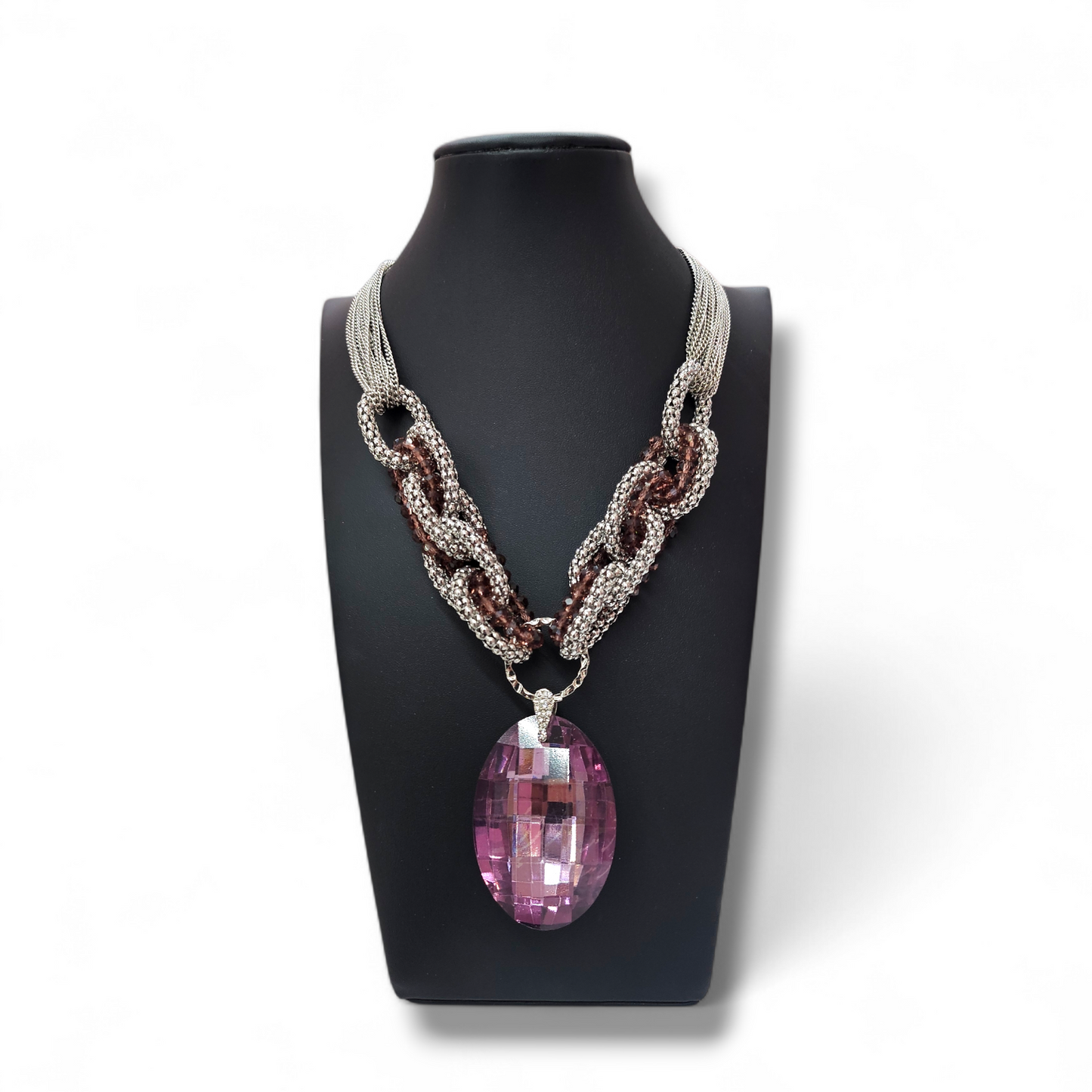 Purple crystal drop chain necklace