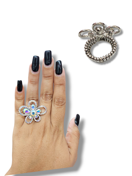 Silver AB cut out flower ring