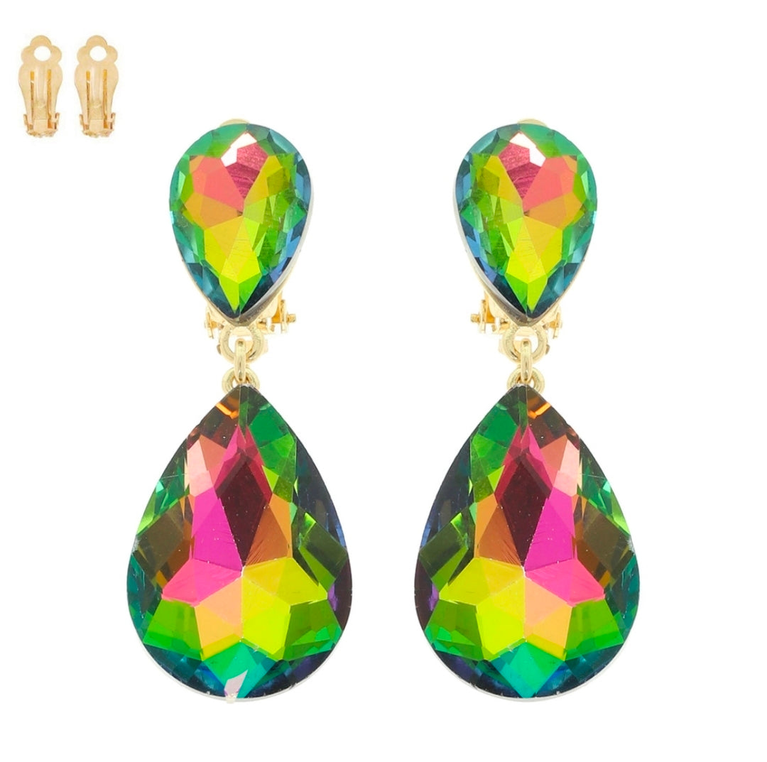 Oilslick Drop clip on earrings