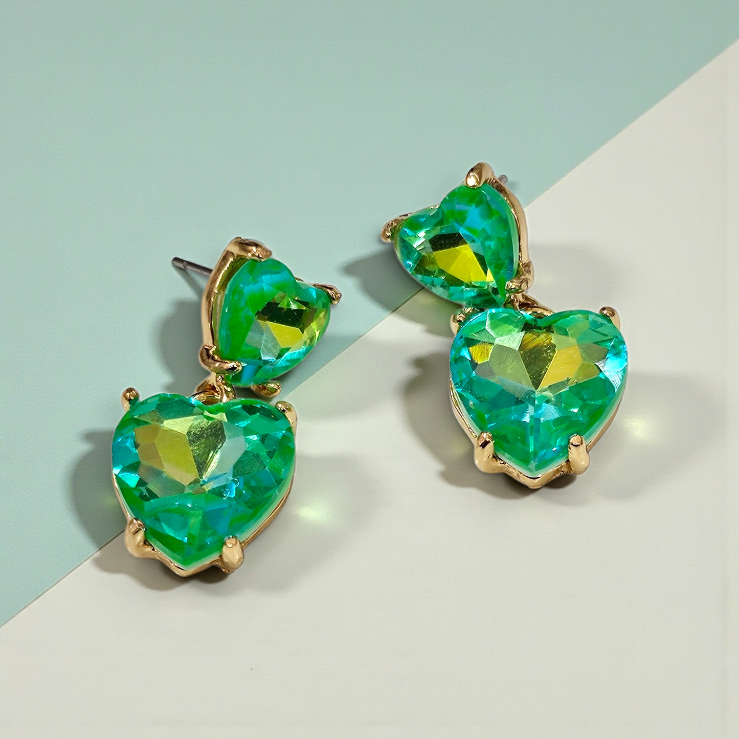 Green Opal Heart Earrings