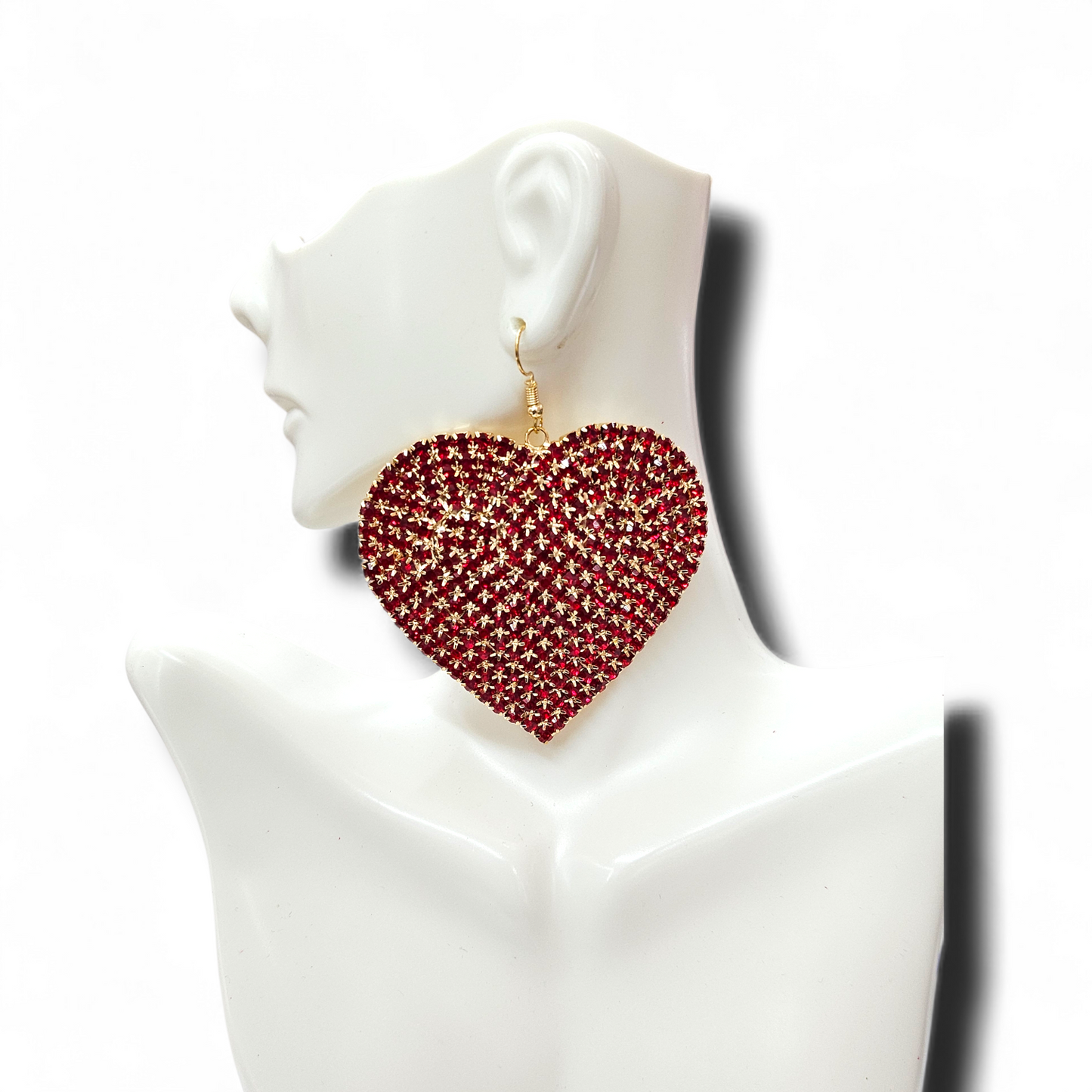 Statement red heart earrings