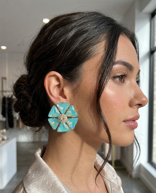 Mint green opal flower earrings