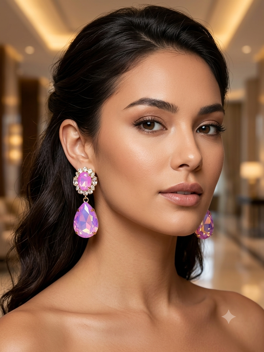 Purple opal gold post back earrings