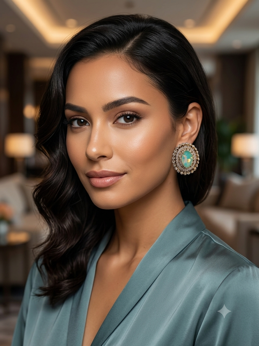 Mint green opal cz gold earrings