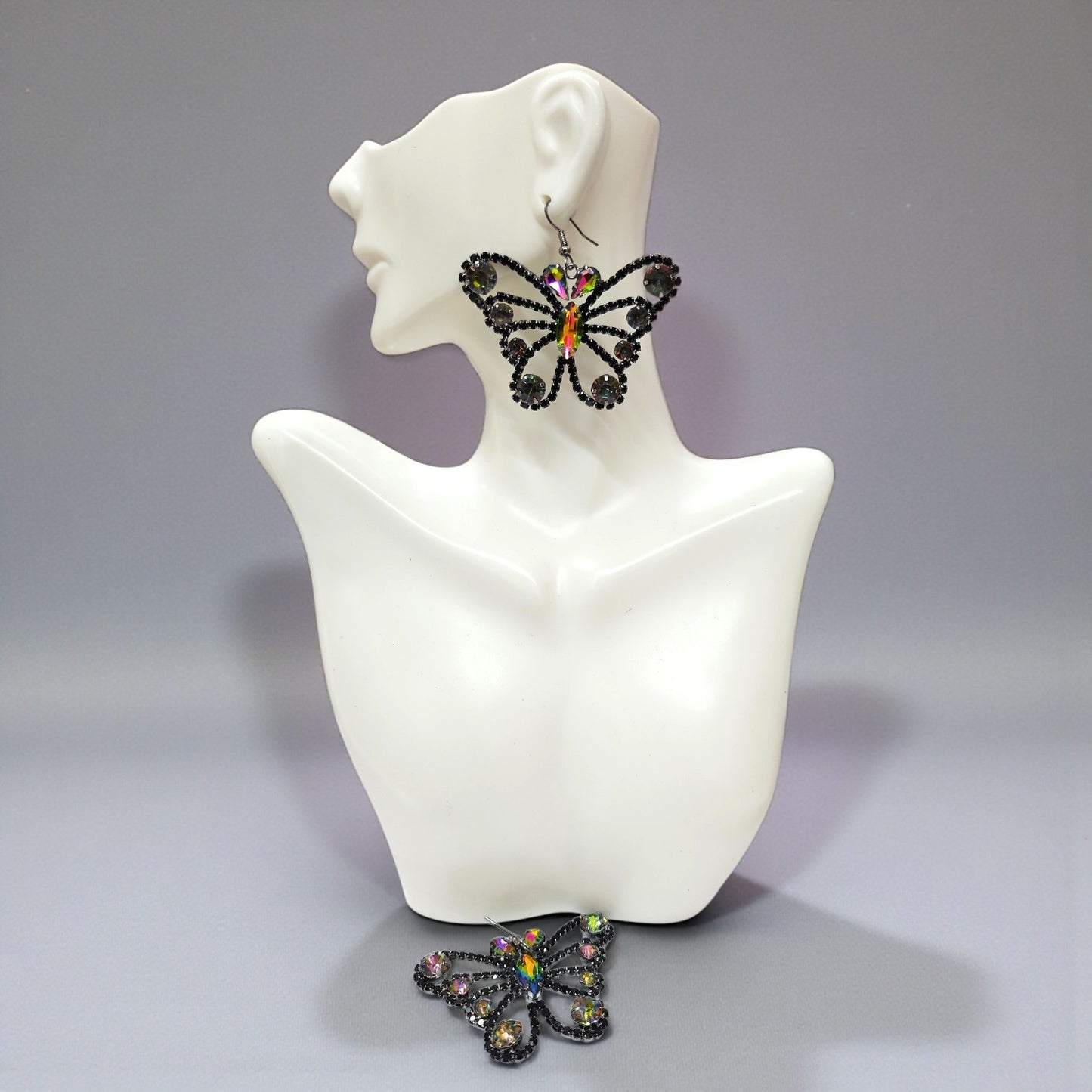 Black Oilslick Butterfly Earrings