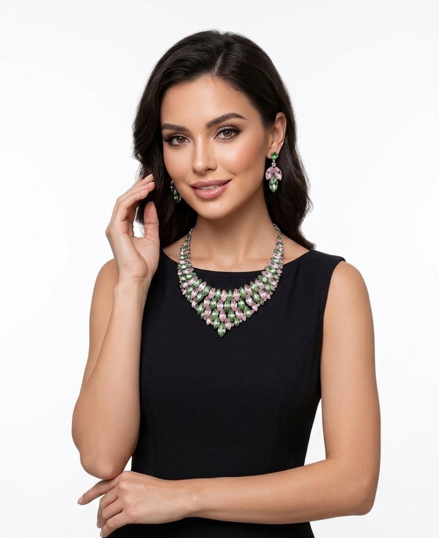 Green and pink statement necklace