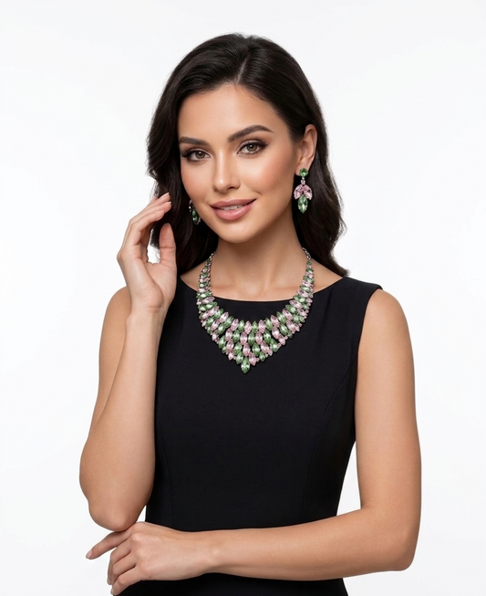 Green and pink statement necklace