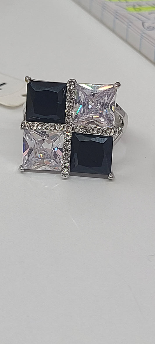 Black and white CZ ring